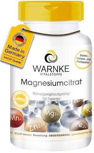 Warnke Magnesiumcitrat - 150 vegane Tabletten - 294 mg Magnesium pro Tagesverzehr - hochdosiert, vegan | Warnke Vitalstoffe - Deutsche Apothekenqualität