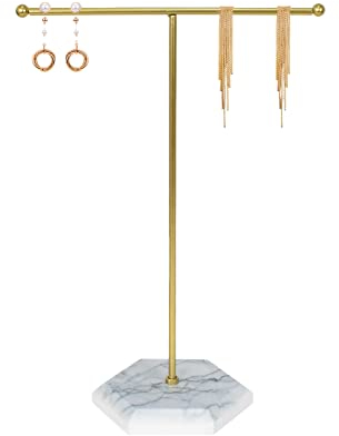 Naapesi Schmuckständer, Metall T-Bar Schmuckhalter Halskettenständer Ohrringhalter Schmuckbaum Kettenhalter, Schmuck Organizer, Schmuck Aufbewahrung für Armbänder, Ohrringe, Ringe, Ketten (Weiß+Gold)