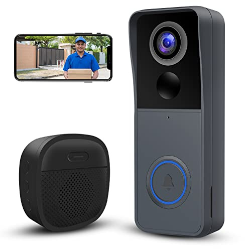 Wireless Video Doorbell Camera with Chime, Smart WiFi Door Bells with Voice Changer, PIR Motion Detection,1080P HD, Night Vision, Two-Way Audio, Battery Powered, 2.4G WiFi, IP66, Works with Alexa