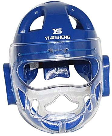 F Fityle Erwachsene Kopfbedeckung belüfteter wasserdichter MMA Kampfsport Gesichtsschutz Sport Kopfschutz für Taekwondo Training Sparring Boxen, Blau, l