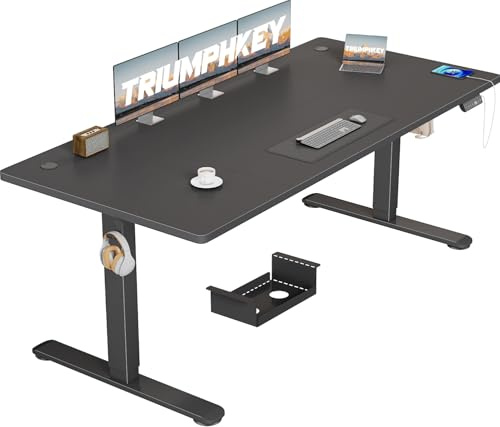 TRIUMPHKEY Höhenverstellbarer Schreibtisch 180x80 groß mit USB Ladeanschluss, 3 Memory-Steuerung Schreibtisch Höhenverstellbar Anti-Kollisions Computertisch Höhenverstellbarer Tisch Schwarz