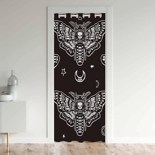 Motte Schädel Türvorhang 86x203cm für Tür Privatsphäre Boho Mond Stern Schieben Schrank Türvorhang Isolierter Wärmeschutz Vorhang Abdeckung für Raumteiler 30%-50% Verdunkelungsvorhang
