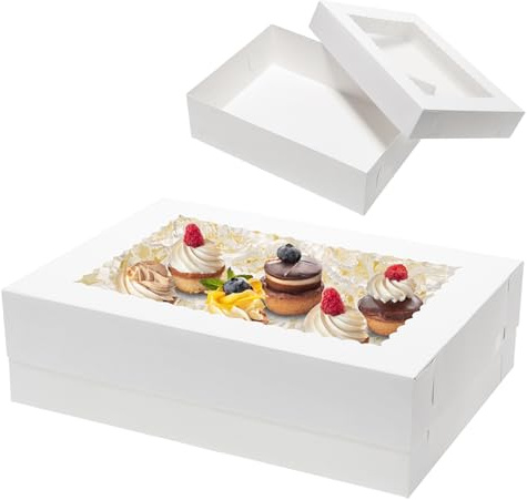 Mcfleet 16pcs 14x10x4 Cake Boxes with Window Quarter Sheet Bakery Boxes