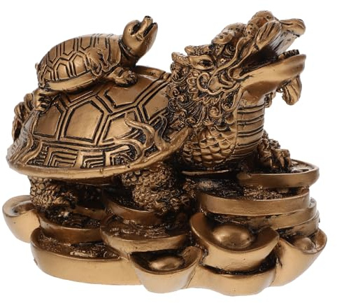 PRETYZOOM Turtle Dragon Resin Figurine Feng Shui Desktop Ornament Small 2.2 Inch Animal Decoration for Home Office Prosperity and Wealth