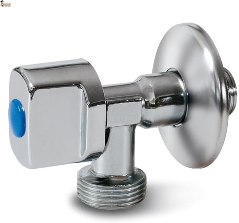 BricoLoco.com Grifo lavadora pared, plano, pequeño. Llave escuadra en latón cromado. Llave de paso agua cisterna, grifo, lavabo, wc, lavadero. 1/2“x3/4“. Agua fría o caliente. Cierre rápido. (1)