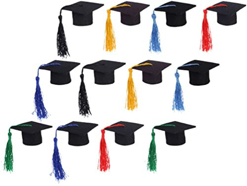 ABOOFAN 12pcs Funny Wine Bottle Graduation Caps Mini Phd Hat Bottle Covers Decorative Party Tassels