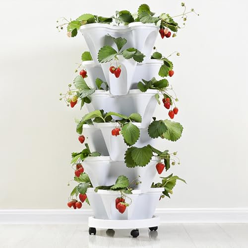 Generic Fioriera per fragole, impilabile, verticale, a torre, quartetto, in plastica, per fiori, piante, erbe, supporto da giardino, decorazione per interni ed esterni