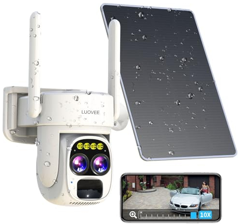 LUOVEE überwachungskamera Aussen Akku Solar, 360° PTZ Überwachungskamera mit PIR Bewegungsmelder,Farb-Nachtsicht, 2-Wege-Audio, Cloud/SD Storage,IP65