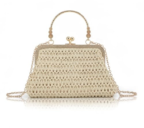 Jywmsc Pochette di Paglia per Donna, Borse da Sera Estive, Borse a Tracolla da Spiaggia Intrecciata per Feste, Prom, Matrimoni