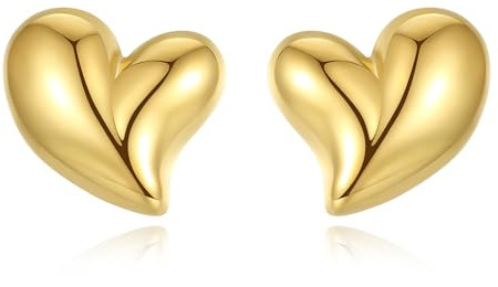 Groß Statement Ohrringe Gold Ohrstecker Gold, Hypoallergene Edelstahl Ohrringe Damen Klobige Schleifen Ohrringe Schmuck Damen, Geschenke für Frauen (Heart)