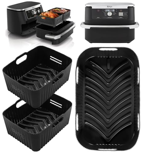 3PCS Accessori Friggitrice ad Aria in Silicone, Rettangolare Teglie Cestino Friggitrice ad Aria per Ninja AF500EU, COSORI 10L, Riutilizzabile Contenitori per Friggitrice (1 * 10,4 l+2 * 5,2 l)