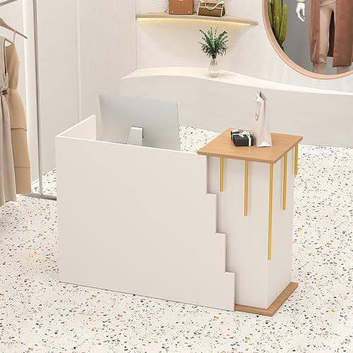 Empfangstheke Laden-Theke Verkaufstheke Bürotheke Rezeption Tisch Abschließbare Schublade Große Empfangstheken für Firmenhallen Hotelrezeptionen Bekleidungsgeschäften Konditoreien.(White wood grain)