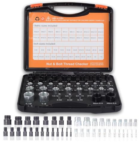 Set di 44 Pezzi per la Verifica della Filettatura di Dadi e Bulloni, Pollici, Misuratore di Filettatura in Acciaio Al Carbonio, per Idraulici, Riparatori, Meccanici Automobilistici