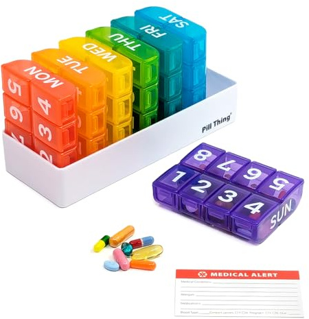 8 Times a Day, 7 Day Large Weekly Pill Organizer with Holder Tray, Vitamin, Medicine Box, Multicolor (8X a Day - 1 Pack)