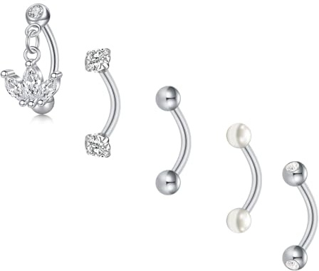 LAURITAMI Augenbrauen Piercing Banane 8mm Edelstahl 1.2mm Curved Barbell Rook Helix Tragus Cartilage Ohr