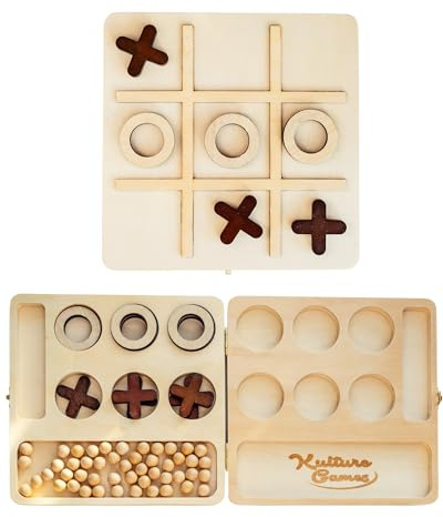 Kulture Games 2-in-1 Mancala Noughts and Crosses Board Game Set – Wooden Folding Family Game for All Ages – Portable, Stylish Design – Strategic Indoor Games Set for Travel, Kids, and Adults