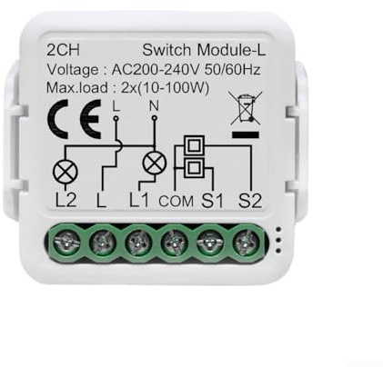 Relaisschalter-Modul, intelligentes Lichtschalter-Modul für Tuya für ZigBee-Relaisschalter-Modul, kein Neutralleiter erforderlich für Zuhause (2-Gang)