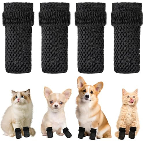 JEYORZY 4 Teilige PfotenschüTzer FüR Hunde, Katzen, Kratzfeste Katzenhandschuhe, Verstellbares Netz, Zum Baden Von Haustieren, NäGelschneiden, Injektion