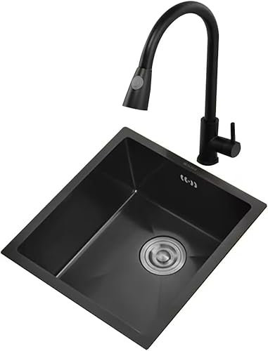 CWCQGH Évier de Cuisine à cuve Unique sous Le comptoir, Petit évier de Balcon, en Acier Inoxydable, pour Laver Les légumes, Piscine, Bar, Lave-Vaisselle, évier à cuve Unique, FA(38 30cm Black)