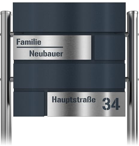 Graviers Design Briefkasten mit Standfuß - Edelstahl Laserschnitt Personalisierung Postkasten Name Straße Hausnummer - Anthrazit RAL 7016 Briefbox mit Schloss Design 1