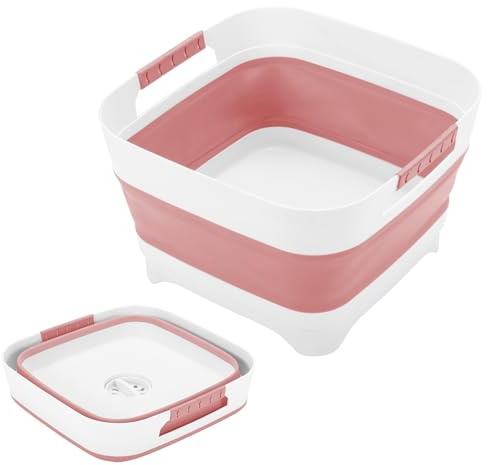 Collapsible Dish Basin 2.4Gal/9L, Foldable Sink with Drain Plug & Non-Slip Base for Kitchen, Camping, Baby Care