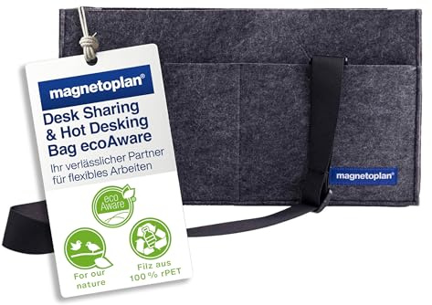 magnetoplan Desk Sharing & Hot Desking Bag ecoAware, grå | B x H x D 420 x 180 x 56 mm | Din miljövänliga laptopväska är tillverkad av 100% rPET-filt | Perfekt för coworking, skrivbordsdelning, möten