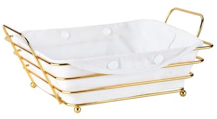 LOVIVER Bread Basket for Serving,Pastries Basket,Iron Easy to Clean Kitchen Table Square Fruit Bowl,Storage Container for Living Room, gold