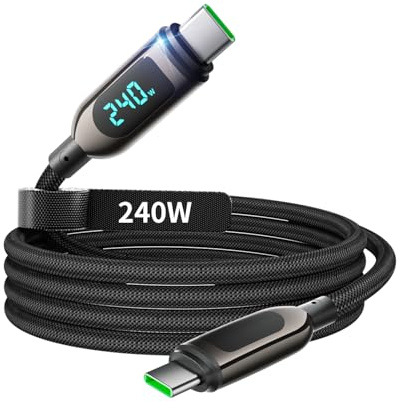 VisionSync Cable USB C a USB C de 240W, 6.6ft, Negro