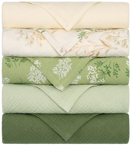 Yukkidds Mulltücher Baby Spucktücher 100% Baumwolle Spucktuch 60x60 cm Saugfähig und Atmungsaktive Wickeltücher Musselintücher 5er Set für Neugeborene Junge und Mädchen Grünes Blatt