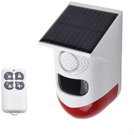 Pumixiy Alarma de seguridad solar para exteriores, detector de movimiento, ángulo de detección de 110 grados, modo de flash nocturno, IP67 impermeable, para protección de la propiedad