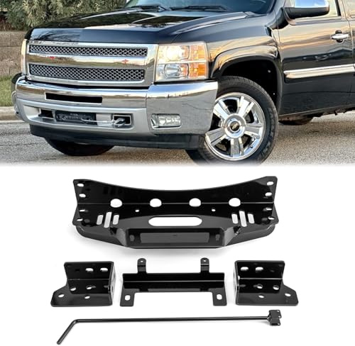 WeiSen Hidden Winch Mount Bracket Winch Mounting Plate Black Compatible with GMC Sierra 1500 Fit Chevy Silverado 1500 2007-2013