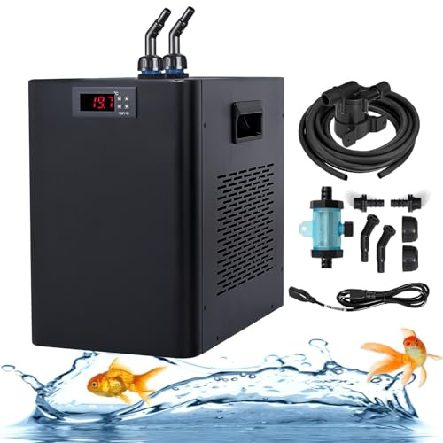 Enfriador de agua de acuario para peceras, hidroponía y arrecifes de coral, cuenta con una potente circulación, control de temperatura constante y funcionamiento de bajo ruido