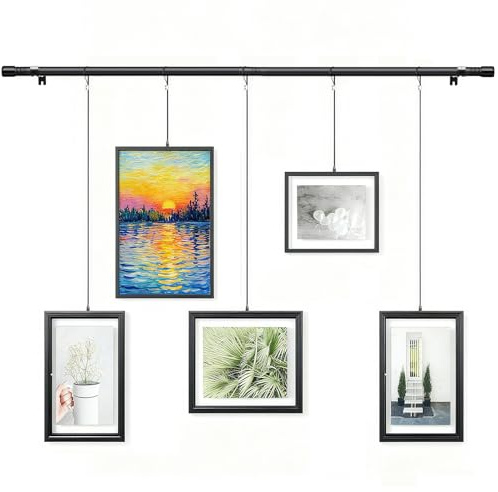 Hanging Photo Display Wall Decor, 30–73 Inches Adjustable Picture Frame Hanging Display with Wire Rope, Wall Hanging Picture Holder for Photos and Artwork