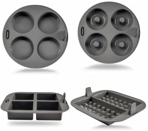 Airfryer Zubehör – 4 Silikonformen für Waffeln, Muffins, Donuts & Brownies | Heißluftfritteuse Zubehör – Airfryer Backform Set mit Waffelform, Muffinform, Donutform und Brownieform aus Silikon