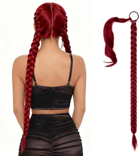 ZHITENG Zopf Extension, 80 CM Damen Pferdeschwanz Haarteil (Rotwein) | Natur Haarteil Zopf, Einfacher Clip In Stil Ponytail Extension Geeignet für Den Alltag und Besondere Anlässe