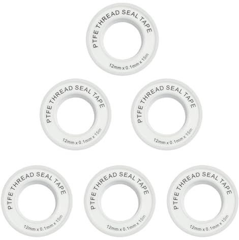 liyun 6 Pcs PTFE Sealing Tape, Plumbers Thread Seal Tape White with Snap On Cover, Teflon Plumbing Tape for Leaking Pipe Thread Screw Head in Bathroom Kitchen Garden​