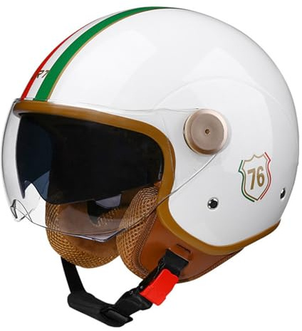 VVPEC Casque Moto Vintage Casques Jet avec Double Visière Casques Bols Casque Mobylette Homologué ECEDOT Rétro Demi Casque Moto Vélo Scooter Chopper pour Adultes Homme Et Femme(7,M=57~58cm)