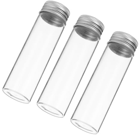 FIXOSHEE Lot de 20 Fioles en Verre Transparent 50 Ml Bouchon en Aluminium Récipient de Conservation des Aliments Cuisine Boîte Cuisine Polyvalente pour Épices et Bonbons