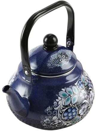 HOODANCOS Bouilloire Émaillée Capacité Importante avec Motif de Plume Bleue Théière Vintage pour Camping et Cuisinière Bouilloire pour Eau Chaude et Thé