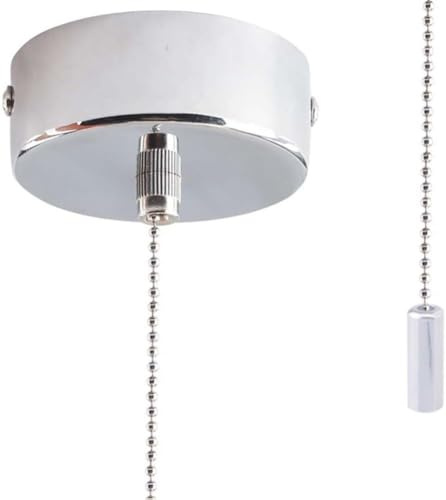 Bathroom Light Pull Cord, Ceiling Mounted Chrome Plated Round Pendant Light Switch Fitting with Chain 150cm for Stylish Bathroom Accessories