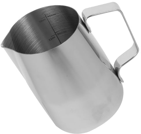 Sewroro Brocca per Schiumare Latte in Acciaio Inox 450ml Beccuccio Inclinato e Scala Graduata Interna Bricco per Montare Latte Espresso e Cappuccino Accessorio Professionale e Caffè