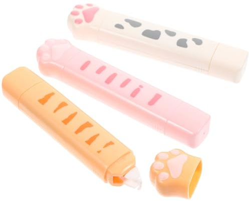 Milisten 3 Cintas Correctoras Diseño de Pata de Gato, Tamaño Pequeño, Colores, Cintas Adhesivas Portátiles para Papelería Infantil y Escolar, Uso Diario en Corrección y Escritura