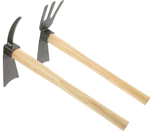 Housoutil Lot de 2 Houes de Jardin en Acier Manganèse et Manche Bois, Outils à Main Polyvalents pour Planter et Désherber, Petit Format Pratique pour Jardinage Extérieur et Maraîchage, Kit