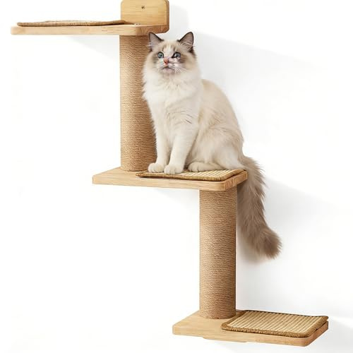 Cat Wall Furniture, Wall-Mounted Cat Climbing Shelf for Indoor Cats, Multi-Functional Cat Climbing Set with Scratching Post, Stairs and Perch Platform