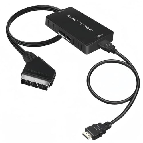 SCART to HDMI Converter Adapter with USB Power Cable, 1080P HD Video & Audio Signal Converter for TV, Monitor, Projector, DVD Player, VHS, STB, Xbox, PS3, Blu-ray, Supports PAL/NTSC