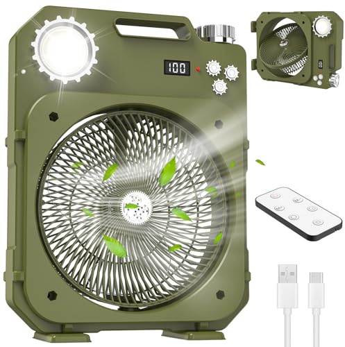 OAUEOR Ventilador Camping, Ventilador a Bateria con 4 Modos de Iluminación | Gran Batería, Oscilación Automática, 100Velocidades, Mando a Distancia, Temporizador de 12 Horas, Tienda de Campaña