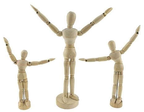 Set di 3 manichini in legno articolati con base in legno completamente snodato manichino per disegnare