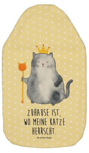 Mr. & Mrs. Panda Wärmflasche Katze König - Geschenk, Katzenfan, Bettflasche, Familie, Krone, Wärmflaschenbezug, Kinderwärmflasche, Katzenmotive,