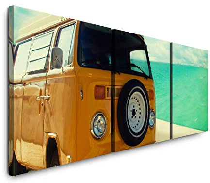 SIN-US 74 Alter Transporter am Strand Bild XXL Panorama Deko Wandbilder 150x50cm - 3 Bilder a 50x50cm