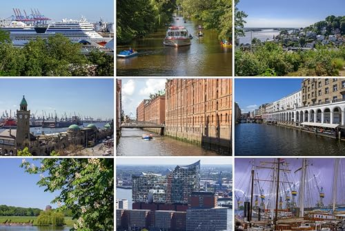 Exklusives Postkarten Set Hamburg - 9 einzelne Karten (Grußkarten) mit Hamburger Motiven (Elbphilharmonie, Alster, Hamburger Hafen, AIDA, Stadtpark) - Fotos/Bilder/Souvenirs